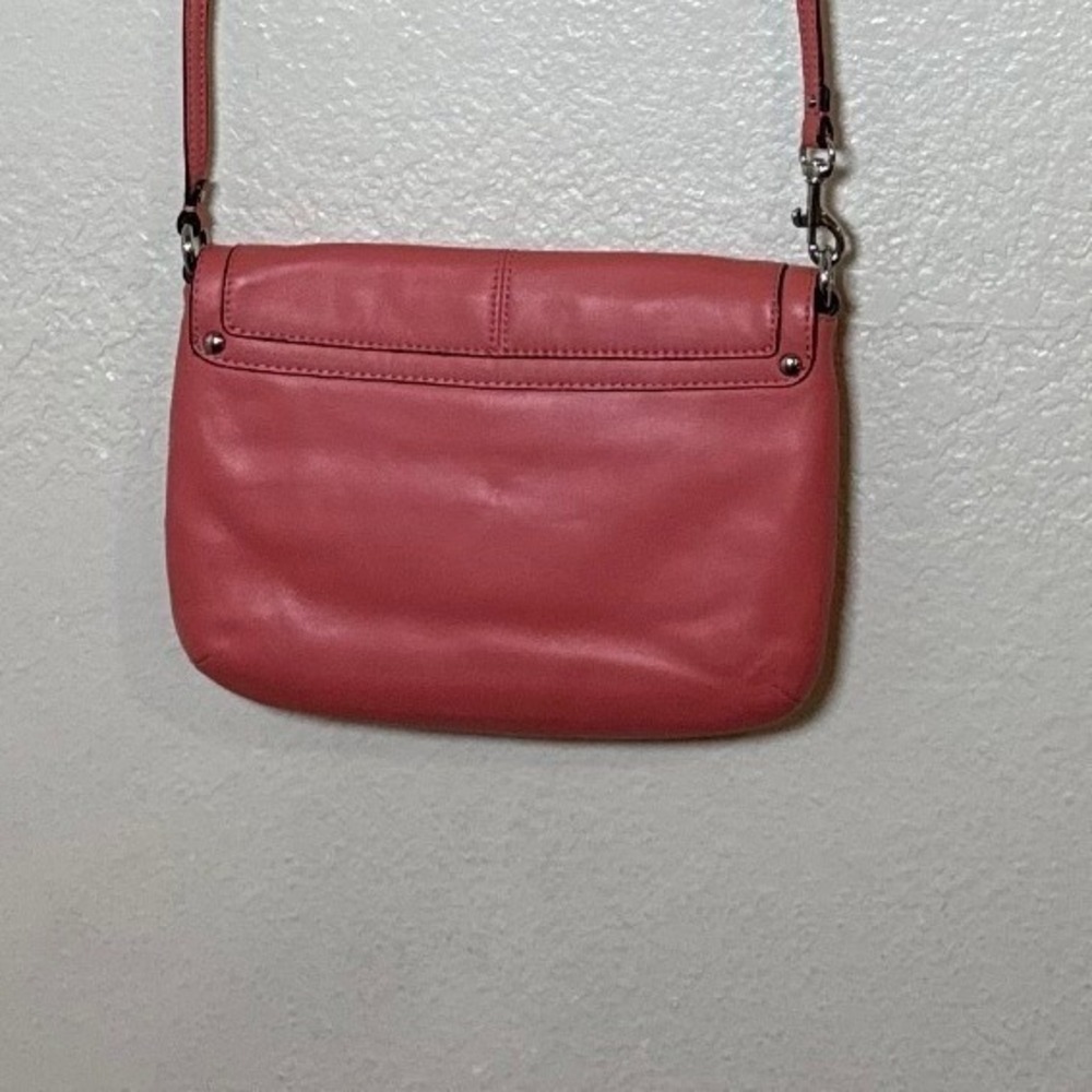 Coach Crossbody Shoulder Bag Women Small Coral Pink Leather Flap Style Preppy - Picture 6 of 9